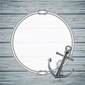 Nautical card with frame of the rope and anchor Royalty Free Stock Photo