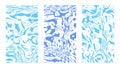Nautical cartoonish abstract background set. Vertical blue rippled water surface, illusion, curvature. Liquid paint on canvas