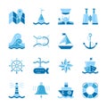 Nautical color silhouette flat style icon set Royalty Free Stock Photo