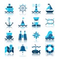 Nautical color silhouette with reflection icon set Royalty Free Stock Photo