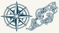Nautical Compass Rose with Fluid Celtic Knot Pattern, vector design Generative AI Royalty Free Stock Photo