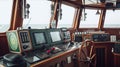 Nautical Control Panel, Private Yacht Steering Wheel and Modern Dashboard, Generative AI