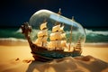 Nautical curiosity Intricately crafted ship in a bottle, a miniature maritime marvel