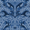 Nautical Damask Pattern With Whales, Pattern Illustration