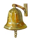 Nautical deck copper bell, ocean ship, sea vessel equipment, sailboat, floating vessel, watercolor illustration