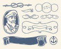 Nautical decoration set over white background.