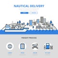 Nautical delivery water transport banner flat line art vector
