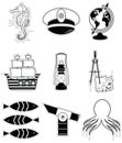 Nautical elements 3 in black and white stickers style