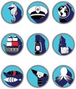 Nautical elements III icons in knotted circle