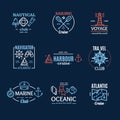 Nautical Emblem Badges or Labels Line Art Set. Vector Royalty Free Stock Photo