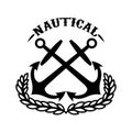 Nautical. Emblem template with wreath and crossed anchors. Design element for logo, label ,emblem, sign. Royalty Free Stock Photo