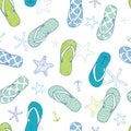 Nautical flip flops blue and green seamless pattern background Royalty Free Stock Photo