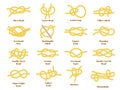 Nautical golden yellow knots on white background, vector