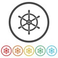 Nautical helm wheel icon. Set icons in color circle buttons