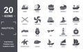 nautical icon set. include creative elements as gunboat, ship admiral, windsurf board, skiff, speedboat, salt water filled icons