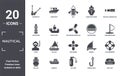 nautical icon set. include creative elements as seaworthy, nautical monocular, ocean waves, ship engine, gunboat, diver filled