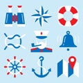 Nautical icon set with marine navigation elements Royalty Free Stock Photo