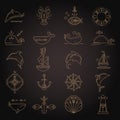 Nautical icon set, minimalistic flat design with thin strokes Royalty Free Stock Photo