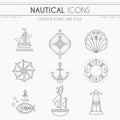 Nautical icon set, minimalistic flat design with thin strokes Royalty Free Stock Photo