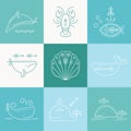 Nautical icon set, minimalistic flat design with thin strokes Royalty Free Stock Photo