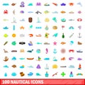 100 nautical icons set, cartoon style Royalty Free Stock Photo