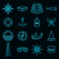 Nautical icons set vector neon Royalty Free Stock Photo