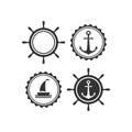 Nautical labels set. helm and anchor isolated on white. Ship and boat steering wheel sign Royalty Free Stock Photo
