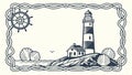 Nautical lighthouse frame, maritime and coastal vector design Generative AI Royalty Free Stock Photo