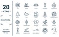 nautical linear icon set. includes thin line helm, boat bell, wind rose, lighthouse, dolphin, big shell, big anchor icons for Royalty Free Stock Photo