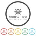 Nautical logo. Set icons in color circle buttons Royalty Free Stock Photo