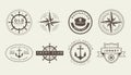 Nautical logo. Ship club icon. Navigation compass. Captain sailor yacht. Sailing wheel badge. Navy hat. Sea anchor. Old Royalty Free Stock Photo