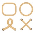 Nautical loops. Vector knots for rope. Realistic knot round and square borders. Marine ropes