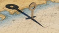 A nautical map with coordinates, coastlines, and navigation r Royalty Free Stock Photo