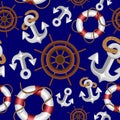 Nautical Marine Elements Navigation Vector Semless Fabric Textile Pattern Design