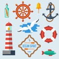 Nautical and marine icons. Vector illustration.