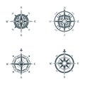 Nautical or marine old navigation compass. Sea or ocean vintage or retro wind rose for direction or longitude or