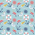 Nautical and marine symbols seamless pattern