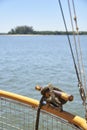 Nautical mooring rope knotted on a boat sailing in Colon, Entre Rios, Argentina Royalty Free Stock Photo