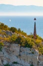 Nautical navigation post on cliff on Croatian island Solta