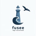 Nautical navigation: A stylized lighthouse design featuring a seabird in flight Royalty Free Stock Photo