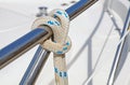 Nautical part of a yacht with cords, rigging, sail, mast, anchor, knots .