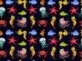 Nautical pattern sea horse, crab,jellyfish