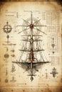 Nautical poster sketch design. Sailing and exploration. Generative Ai