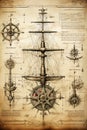 Nautical poster sketch design. Sailing and exploration. Generative Ai