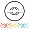 Nautical rope knots icon. Set icons in color circle buttons