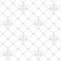 Nautical rope seamless fishnet and anchors pattern