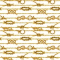 Nautical rope seamless tied fishnet background. marine knots and cordage pattern.