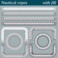 Nautical ropes, vector brushes with fill Royalty Free Stock Photo