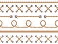 Nautical ropes seamless. Line rope design pattern, retro marine string knot borders. Endless ship cable, isolated