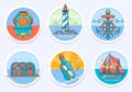 Nautical, sailing marine and more.Vector illustration in line color art style.
